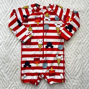 Hanna Andersson Disney Mickey Ice Cream Rash Guard Swimsuit 18-24M Stripe